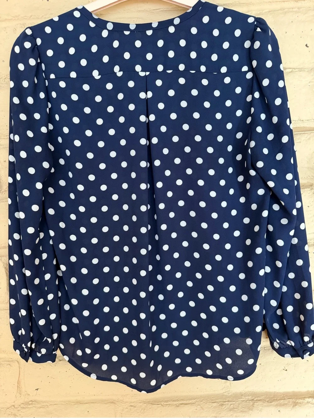 J. Crew Navy and White Polka Dot Long-Sleeve Blouse